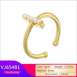 Elegant gold-plated copper ear cuff featuring five horizontal white pearls for non-pierced ears