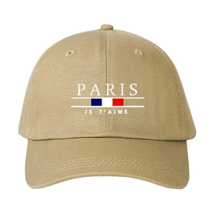 Outdoor leisure baseball cap in khaki with Paris text and French flag elements