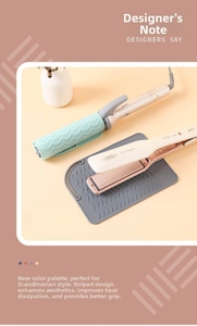 Detailed close-up of a heat-resistant silicone mat with hair straightener and curler tools