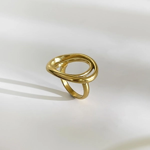 Elegant gold double-layer minimalist stainless steel ring for women in high-gloss finish