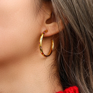 Fashionable oversized 18K gold plated stainless steel hoops with multi-color zircon stones