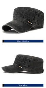 Detail of washed cotton cadet hat with vintage distressed texture and SPORT badge