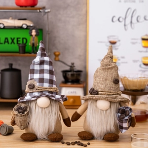 Coffee Gnome Plush Decor Cloth Linen Pointed Hat Holding Bean Bag White Long Beard Home Kitchen Office Desktop Ornament