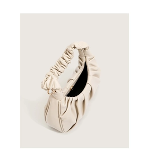 Elegant cream-white pleated cloud bag with soft leather texture and gold hardware details