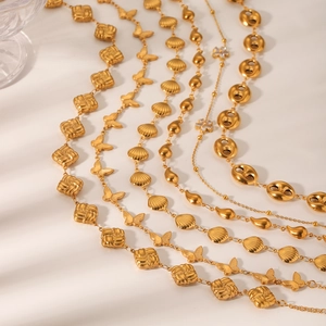 18K gold plated stainless steel necklaces with butterfly shell and water drop charms
