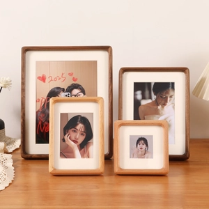 Solid Wood Photo Frame Black Walnut Beech Picture Frame With Mat Rounded Corner Desktop Wall Decor Minimalist Nordic