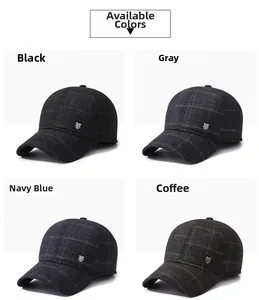 Vue détaillée des casquettes de baseball à carreaux en laine pour hommes, quatre couleurs