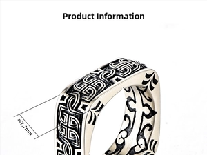 Macro detail of retro silver square ring with celtic cross engraving and 7.7mm width