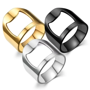 Titanium steel bottle opener rings in gold silver and black colors with metallic finish