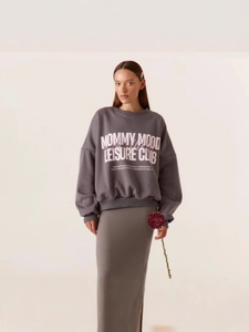 Retro schiefergraues Sweatshirt mit Mommy Mood Print im lockeren, minimalistischen Stil