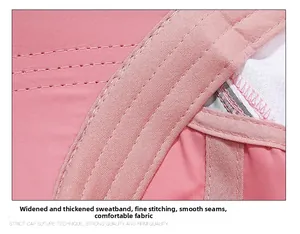 Close-up of the widened sweatband and precision stitching on this pink quick-dry baseball cap