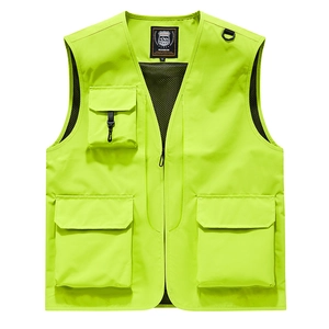Men Outdoor Multi Pocket Cargo Vest Waterproof Quick Dry Sleeveless V Neck Zipper Top Fishing Hiking Photography Work Waistcoat