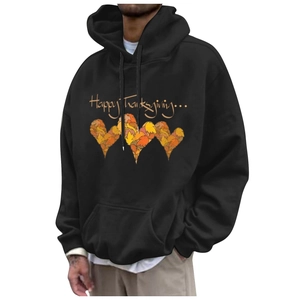 Felpa con cappuccio unisex nera con stampa di ringraziamento e tasca a marsupio in pile