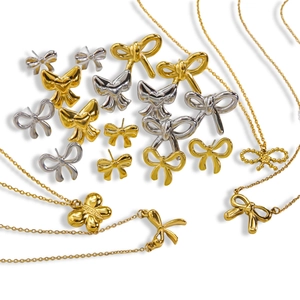 Minimalistisches Schmuckset aus 14K Gold und Silber Edelstahl mit Schleifen für Damen