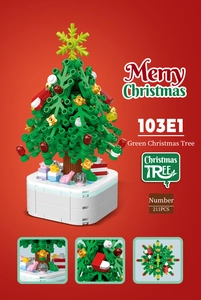 Close-up of 211PCS DIY Christmas tree building blocks with festive ornaments and red base