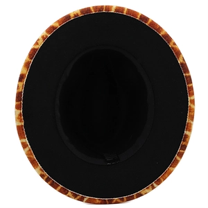 3D leopard print wide brim fedora hat with black interior and wool felt texture