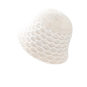 Chic hollow out knit sun bucket hat for women in off-white breathable crochet style