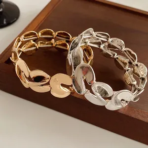 Alloy Metal S-Shaped Elastic Splicing Bracelet Textured Chunky Bangle Fashion Minimalist For Women Trendy Wrist Jewelry