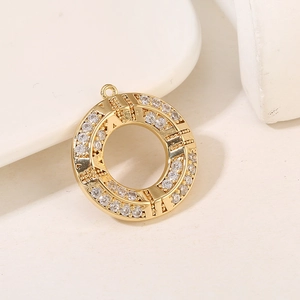 Elegant gold hollow star and moon geometric pendant with clear crystals on stone