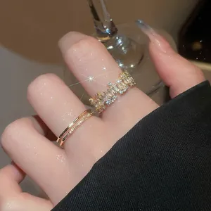18K Gold Plated Copper Open Ring With Cubic Zirconia Geometric Simple Adjustable Finger Ring Jewelry For Women Luxury