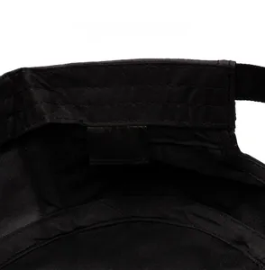 Detail showing the 100% cotton material tag and inner stitching of the military cap