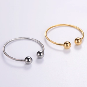Adjustable retro punk stainless steel wire cable cuff bracelets with gold and silver beads