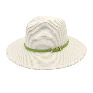Chapeau Panama pour hommes avec ruban en cuir vert et bord à franges pour protection solaire
