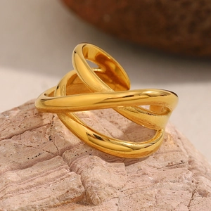 Minimalist 18K gold plated stainless steel multi-layer crossover open ring for women