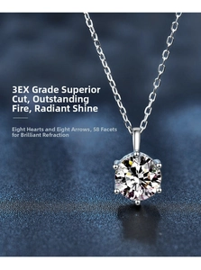 Macro view of Moissanite 925 silver necklace pendant with 3EX round cut and 58 facets