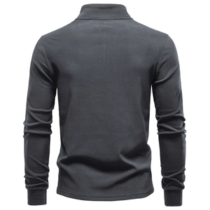 Detailed back view showing the soft texture of dark grey fleece stand-collar sweatshirt