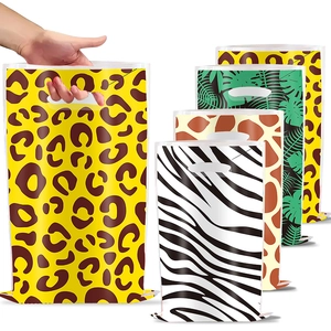 Animal Print Plastic Gift Bags Leopard Zebra Safari Theme Party Favor Candy Bags With Handle