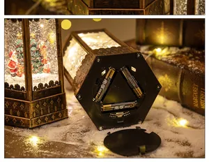 Detail shot of the bottom battery compartment for a vintage Christmas snow globe lantern