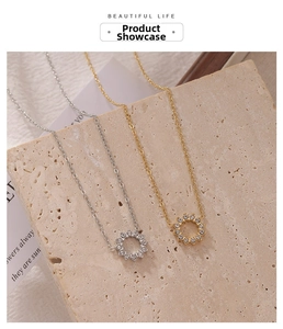 Exquisite sunflower zircon necklaces in gold and silver finish displayed on stone