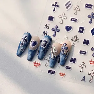 3D embossed nail stickers with leopard print and denim texture designs for nail art decoration