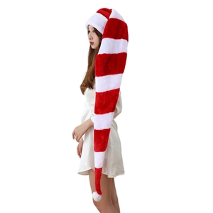 Extra long 1.3m red and white striped plush Christmas hat for holiday party decor