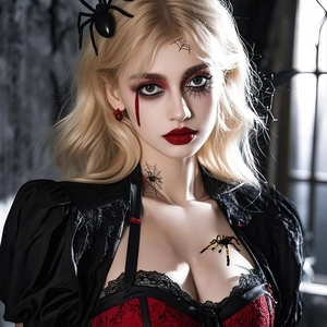 3D realistic spider tattoo sticker and gothic web makeup for Halloween party look