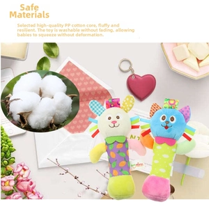 Detail of plush animal rattles with high-quality PP cotton filling and soft texture
