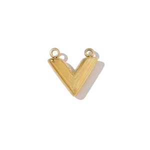 Polished gold V-shaped titanium steel pendant charm with dual top connection rings