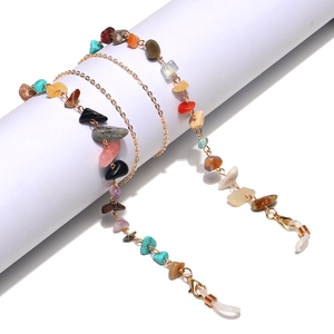Fashionable golden chain with colorful natural stone beads for eyewear and masks