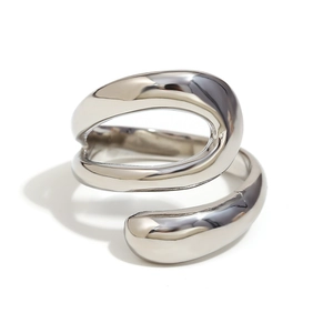 Triple-layered minimalist silver snake ring in polished stainless steel with open design