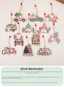 Detailed set of festive painted wooden Christmas tree ornaments with jute twine hangers