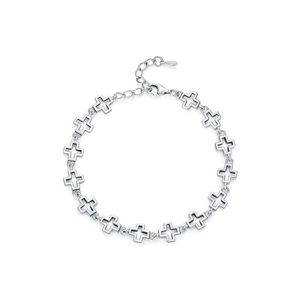 S925 sterling silver hollow cross bracelet with lobster clasp on a white background