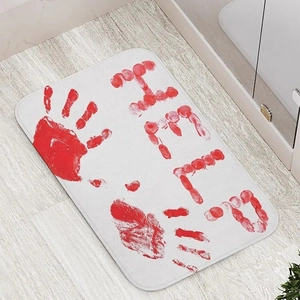Halloween bloody handprints and HELP text bath mat made of soft faux cashmere material