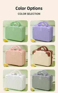 Matrix display of six colors for 14-inch mini hardshell vanity cases with striped texture