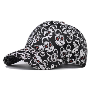 Baseballkappe Mit Totenkopfmuster 100% Polyester Gebogener Schirm Verstellbarer Riemen Hut Outdoor Streetwear Punk Unisex