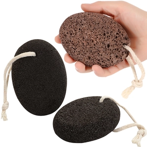 Dual-sided volcanic pumice stone for foot exfoliation with hanging rope in black and brown