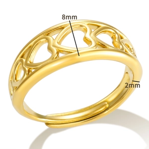 Minimalist gold hollow heart open ring, 8mm wide with 2mm thickness dimensions
