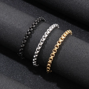 Hiphop box chain bracelets in gold, silver, and black finish made of durable titanium steel