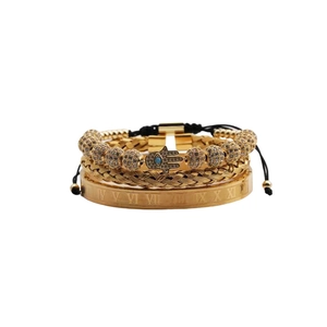 Hamsa Hand Evil Eye Bangle And Bracelet Stainless Steel Copper Zircon Roman Numerals Braided Rope Jewelry Men Women