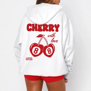 Sweat À Capuche Homme Polyester Polaire Imprimé Cerise Graphique Poche Kangourou Cordon Streetwear Unisexe